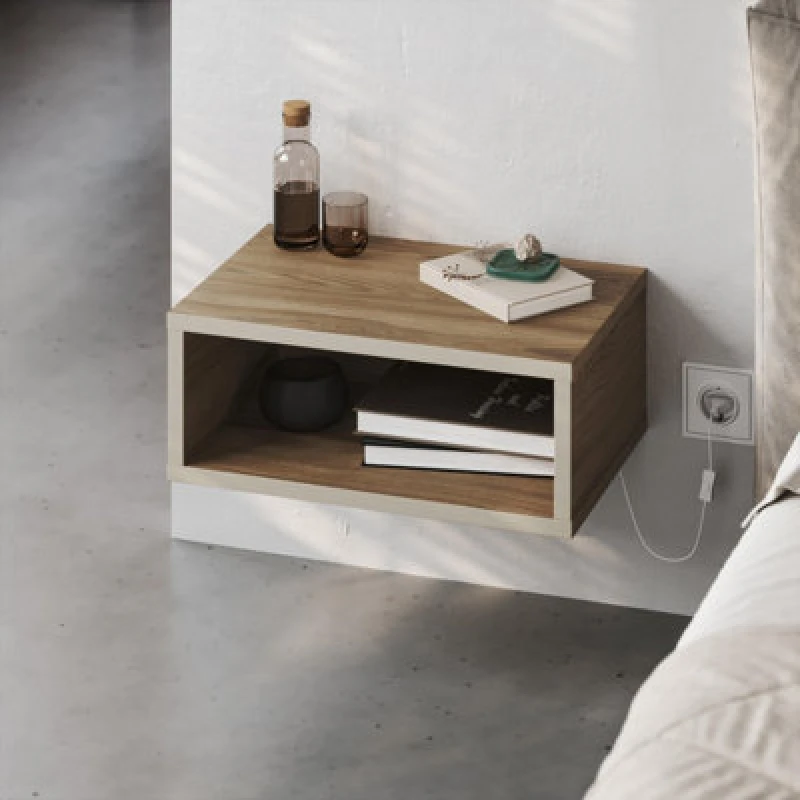 Image of Decortie Modern Floating Bedside Table W/ LED Lights 45Cm Wall-Mount Nightstand End Table Open Shelf Bedroom Whiskey Oak,sandstone