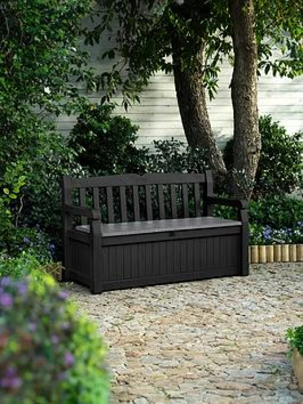 Image of Keter Eden Bench Outdoor Plastic Storage Box Garden Furniture Grey