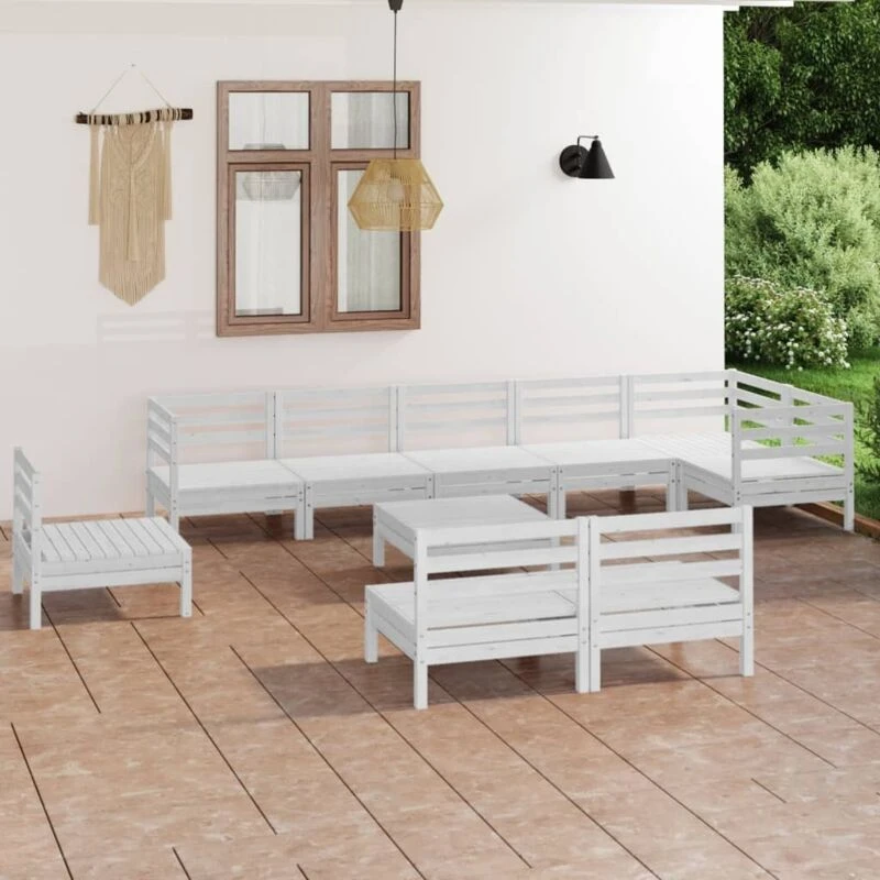 Image of VIDAXL 10 Piece Garden Lounge Set Solid Wood Pine White Vidaxl 8720286686652