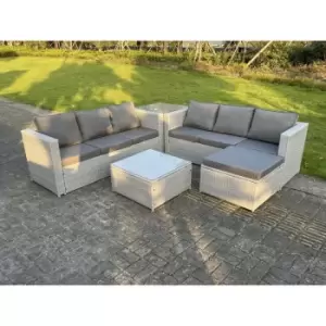 Image of Fimous 6 Seater Outdoor Light Grey Rattan Lounge Complete Sofa Set with Big Footstool