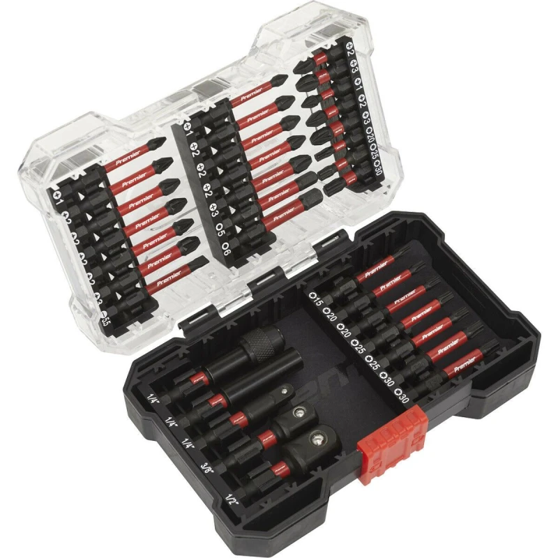 Image of Loops 34 Piece Impact Grade Power Tool Bit Set - S2 Steel Bits - Plastic Storage Case Metallics