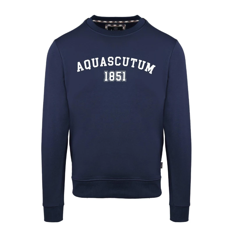 Image of Aquascutum Mens Round Neck Crew Sweatshirt Crew Sweaters Small Blue 52344818350