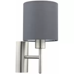 Image of Loops - Wall Light Colour Satin Nickel Shade Grey Fabric Rocker Switch Bulb E27 1x60W