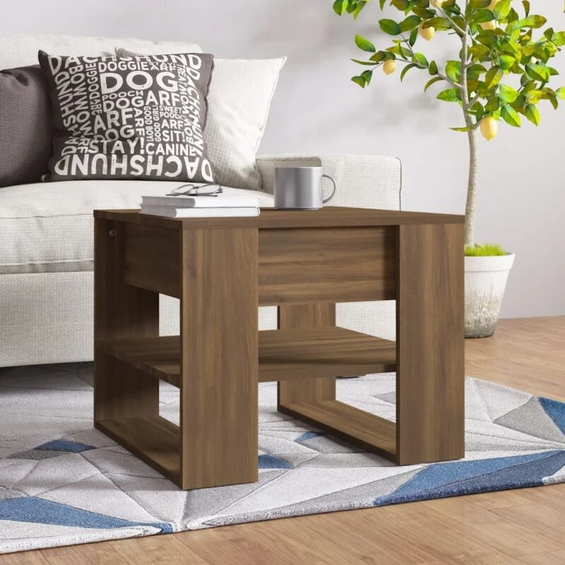 Image of Vidaxl Coffee Table Brown Oak 55.5X55X45cm Engineered Wood, Brown 816933