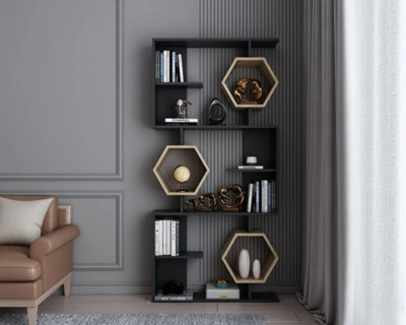 Image of Decorotika Darla Bookcase, Bookshelf, Shelving Unit, Display Unit - Black And Oud Oak Pattern