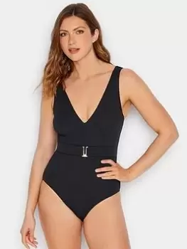 Image of Long Tall Sally Black Belted Textured Swimsuit, Black, Size 20, Women
