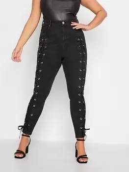 Image of Yours Lace Up Ava Jean Black, Size 16, Women