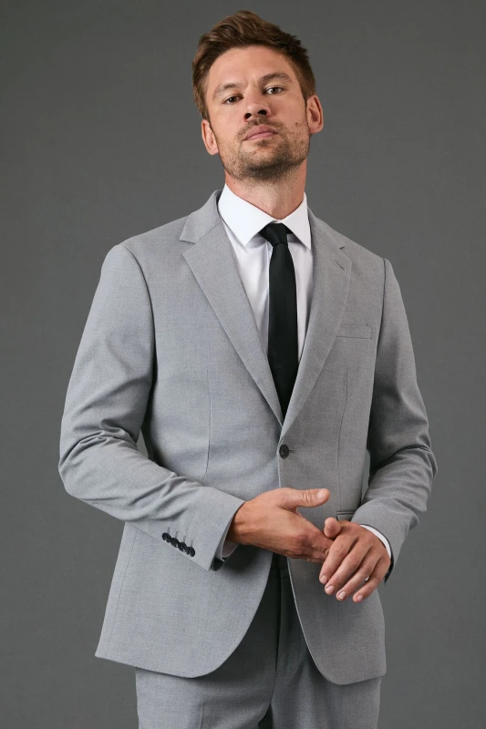 Image of Burton Mens Light Grey Slim Fit Essential Suit Jacket Light Grey 44R Male BBB03911