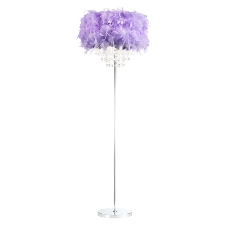 Image of Happy Homewares Modern Chandelier Feather Floor Lamp with Waterfall Acrylic Droplets in Lilac Lilac Unisex