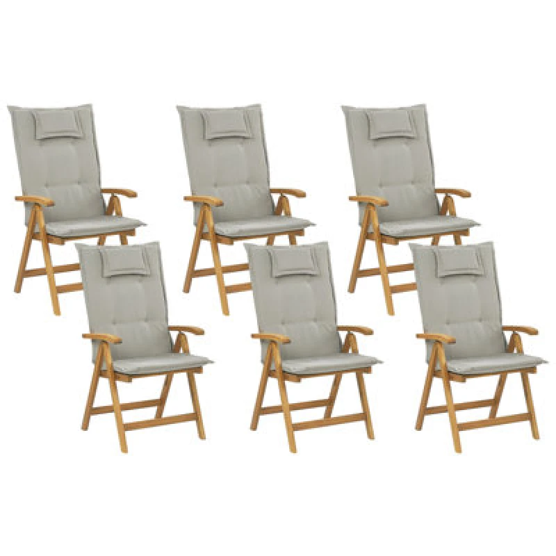 Image of Beliani Set Of 6 Garden Chairs With Cushions Java Acacia Wood Taupe