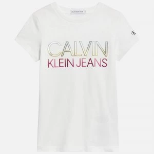 Image of Calvin Klein Jeans Girl's Gradient Logo T-Shirt - Bright White - 12 Years