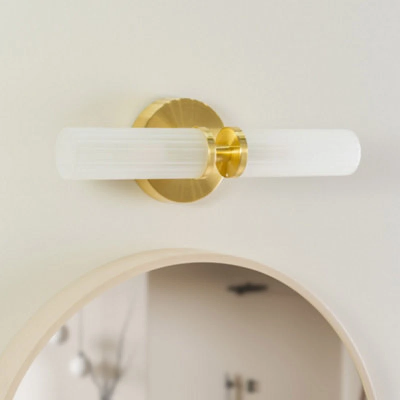 Image of ValueLights ValueLights Canya Up Down 2 Way IP44 Bathroom Frosted Reeded Glass Wall Light with LED Bulbs in Gold Gold One Size Unisex 5059406041228