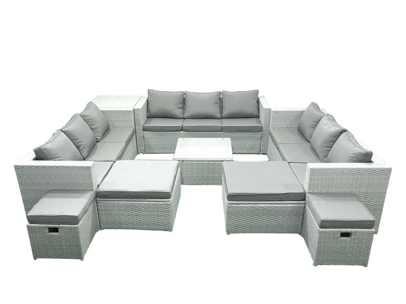 Image of Fimous Garden Outdoor Furniture Set 14 Seater Rattan Sofa Set with Side Table 4 Footstools Light Grey Mixed Light Grey
