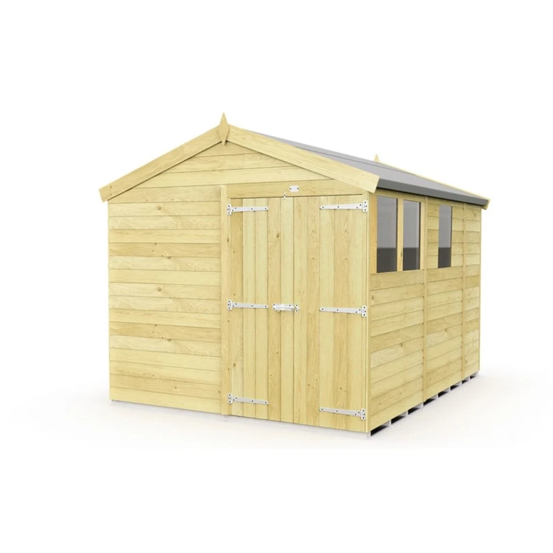 Image of Buttercup Farm 8 x 9 Feet Apex Shed - Double Door W/ Windows - L272 x W231 x H217cm in Brown Brown Unisex