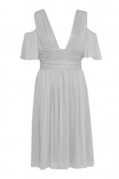 Image of French Connection Constance Draped Cold Shoulder Midi Dress Grey