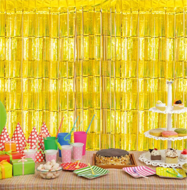 Image of CHEETAHL Gold Foil Fringe Shimmer Tinsel Curtain Party Event Backdrop 1m Wide x 3m Drop ELV-585584