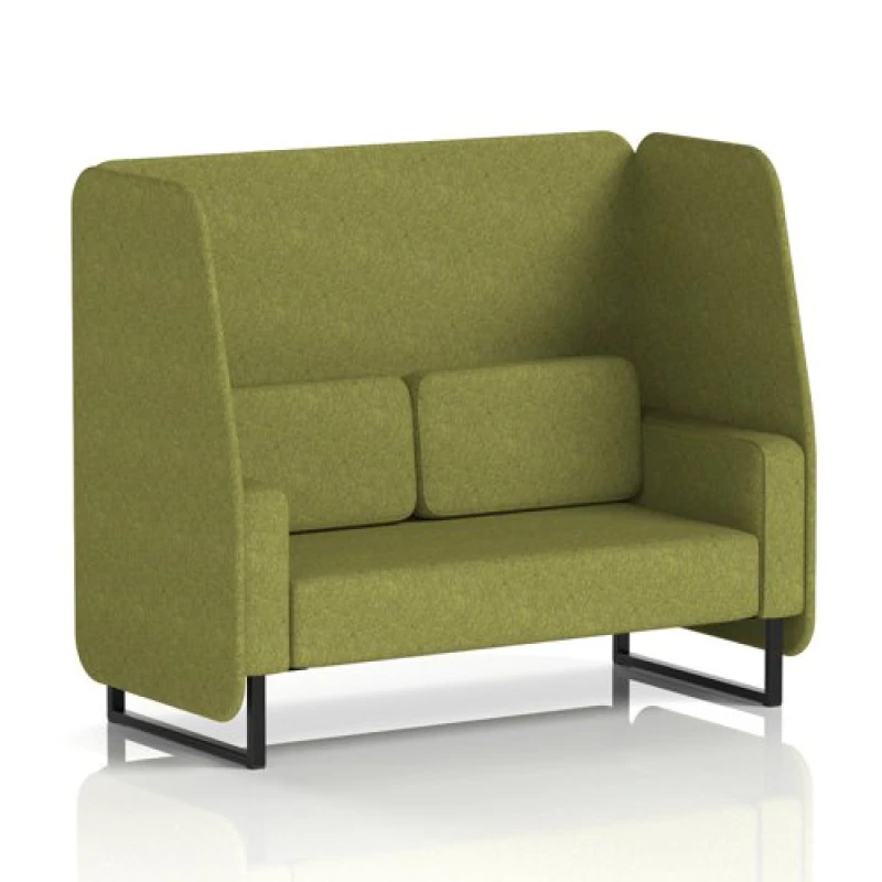 Image of Brixworth 2 Seater Open Office Booth with Black Legs in Rivet Fabric - Olive Panels and Sofa