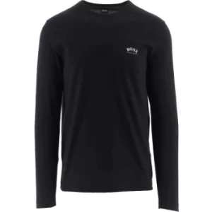 Image of BOSS Black Long Sleeved Pure Cotton Curved Logo T-Shirt