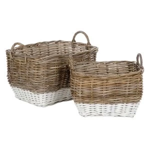 Image of Premier Housewares Hampstead Kubu Rattan Set of 2 Storage Baskets - Grey & White