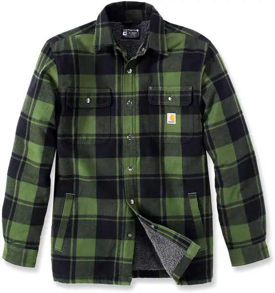 Image of Carhartt Heavyweight Flannel Sherpa Shirt, green, Size M