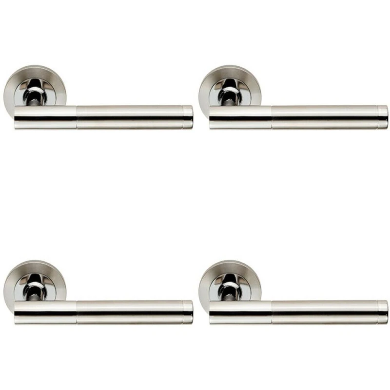 Image of Loops 4x PAIR Round Bar Handle on Round Rose Concealed Fix Polished & Satin Steel Metallics
