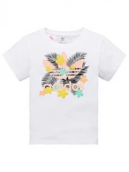 Image of adidas Originals Childrens Floral Trefoil Short Sleeve T-Shirt - White, Size 3-4 Years, Women