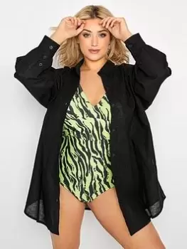 Image of Yours Curve Oversized Beach Shirt - Black, Size 18-20, Women