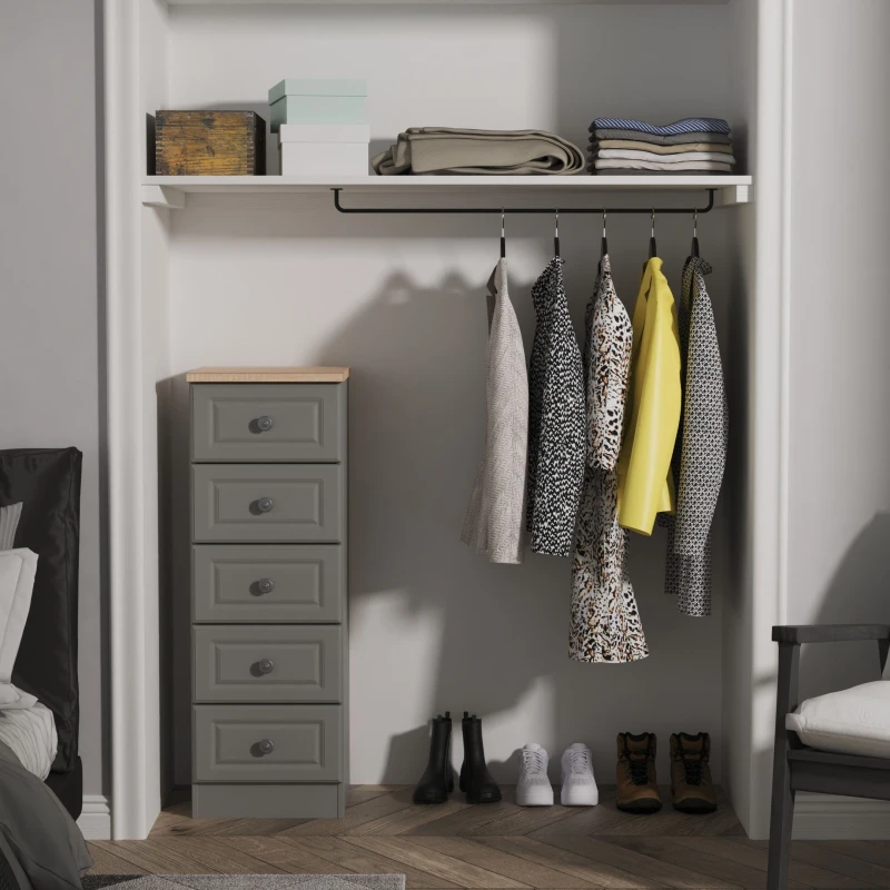 Image of Ready Assembled 2 U Surrey 5 Drawer Bedside Cabinet (Ready Assembled) in Grey Size: Medium Grey Unisex Medium