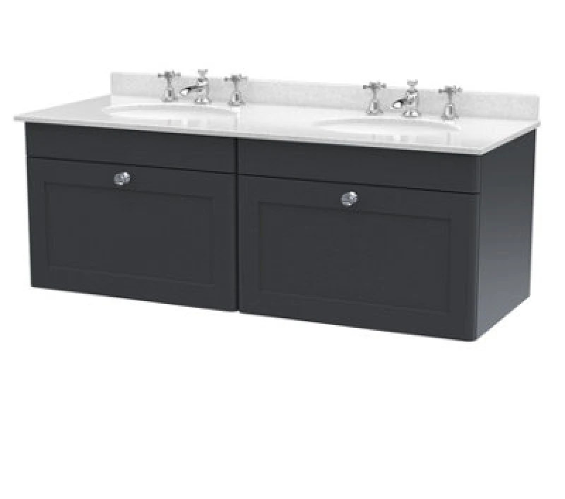 Image of nuie 1200mm Wall Hung 2 Drawer Vanity & Marble Top - Soft Black CLC1494WR6