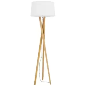 Image of Netlighting Merano Kamloops Tripod Floor Lamp Ivory Fabric Shade Brown Fabric Wi