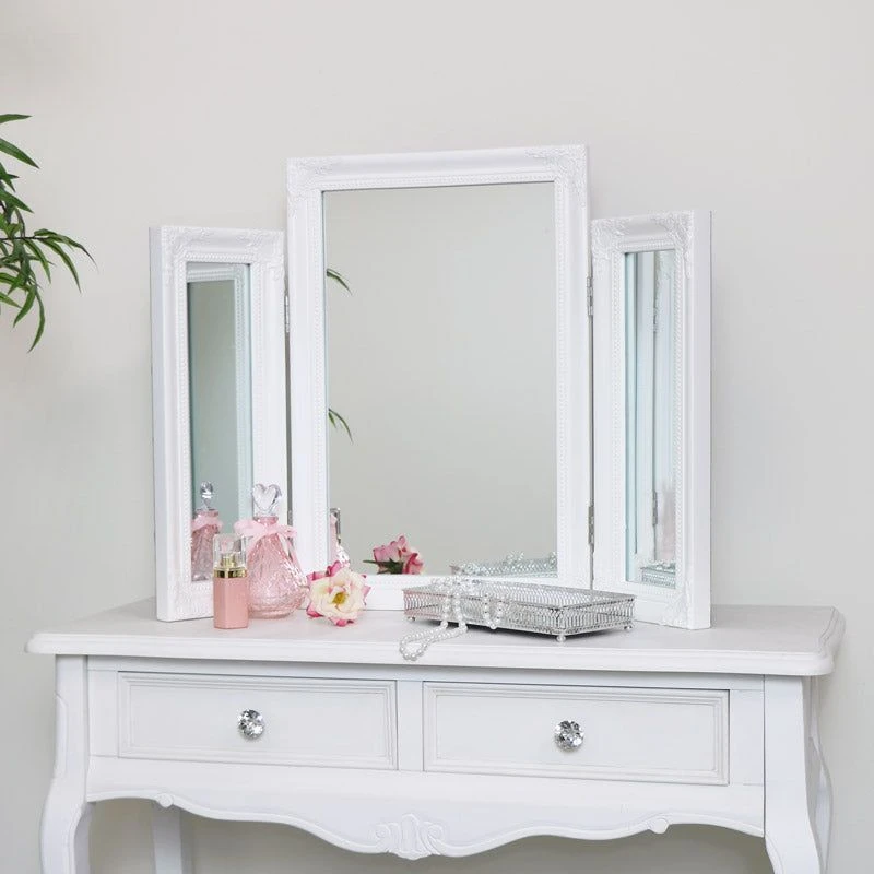 Image of Melody Maison Ornate White Vintage Triple Dressing Table Mirror 55cm X 74cm White