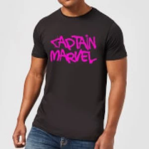 Image of Captain Marvel Spray Text Mens T-Shirt - Black