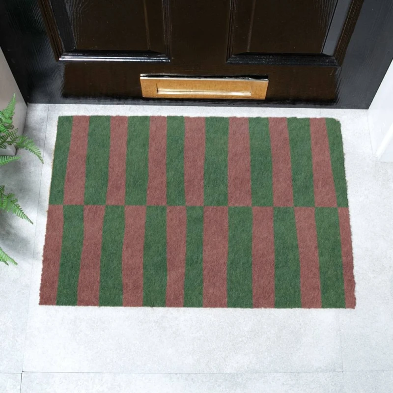 Image of Artsy Doormats Pink & Green Half Stripes Doormat (60 X 40Cm)