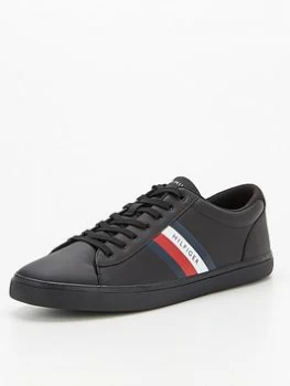 Image of Tommy Hilfiger Essential Leather Vulcanised Stripes Trainers - Black, Size 44, Men