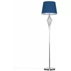 Image of Minisun - Floor Lamp Modern Chrome Geometric Light with Tapered Shade - Navy Blue