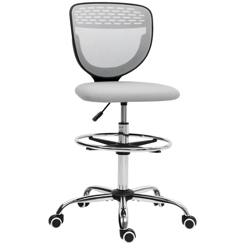 Image of VINSETTO Drafting Chair, Swivel Draughtsman Chair, Mesh Fabric Desk Chair Light Grey