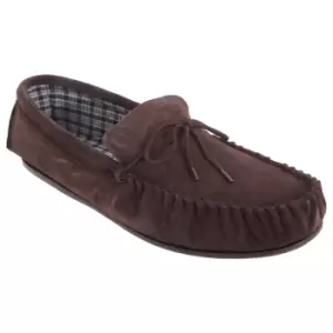 Image of Mokkers Mens Bruce Real Suede Moccasin Slippers (9 UK) (Dark Brown)