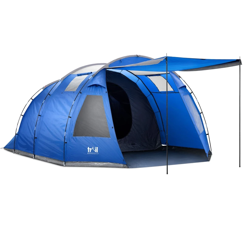 Image of Trail Outdoor Leisure 5 Man Tent Festival Family Camping Waterproof 3000mm Dark Bedroom Living Area in Blue Blue Unisex