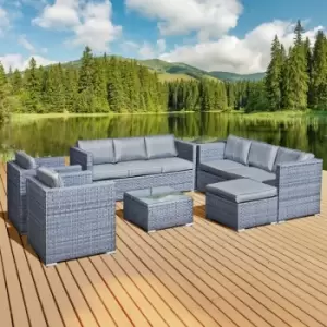Image of Malta XS Rattan 9 Seat U-Shape Set in Ocean Grey