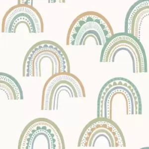 Image of Holden Boho Rainbow Green and Teal Childrens Wallpaper