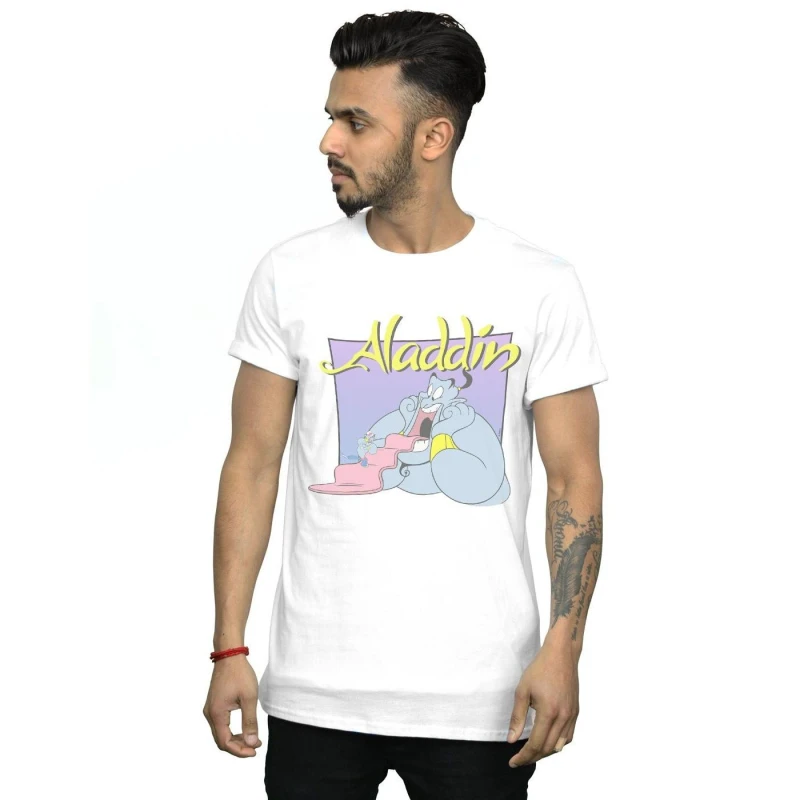 Image of Disney Men Aladdin Genie Wishing Dude T-Shirt in White Size: Small White S Male 5059276958381