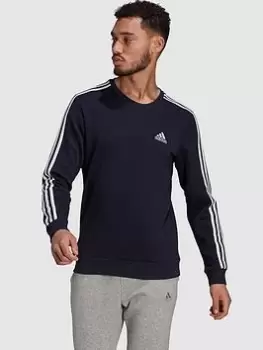 Image of adidas 3 Stripes Fleece Sweatshirt, Navy/White Size XS Men