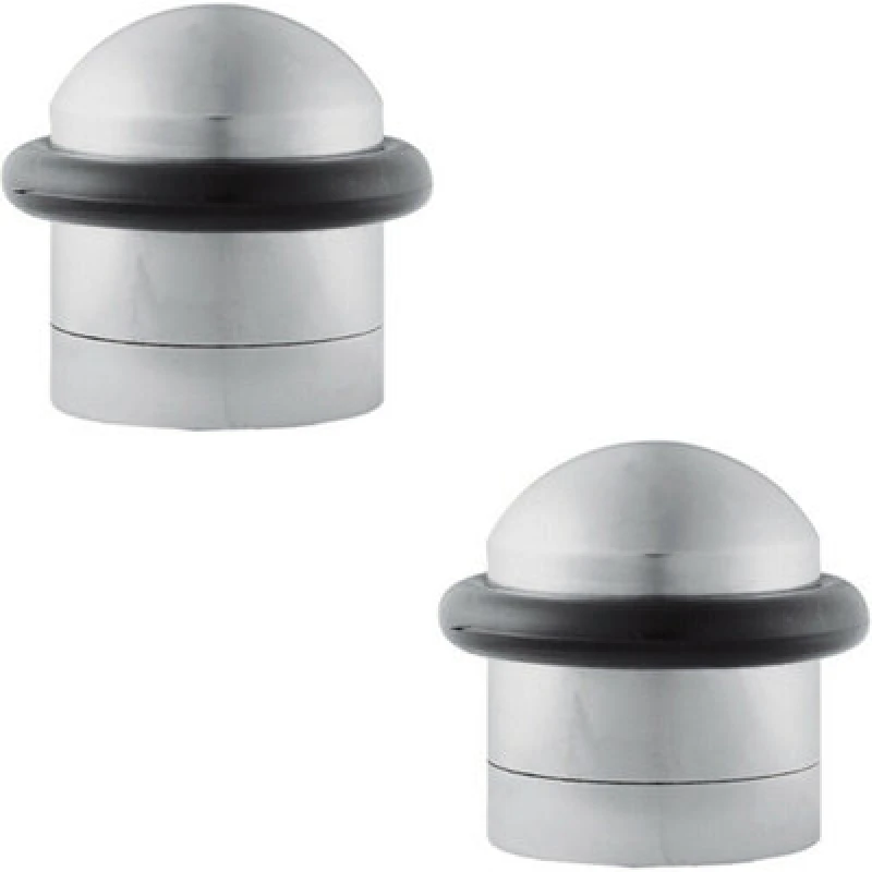 Image of Loops 2x Dome Topped Floor Mounted Door Stop Rubber Buffer 38mm Dia Satin Chrome Multi