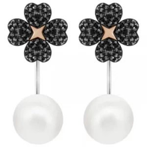 Image of Ladies Swarovski Two-Tone Steel and Rose Plate Latisha Flower and Pearl Jacket Earrings