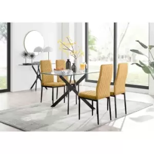 Image of Furniture Box Leonardo Black Leg Glass Dining Table and 4 Mustard Velvet Milan Black Leg Chairs
