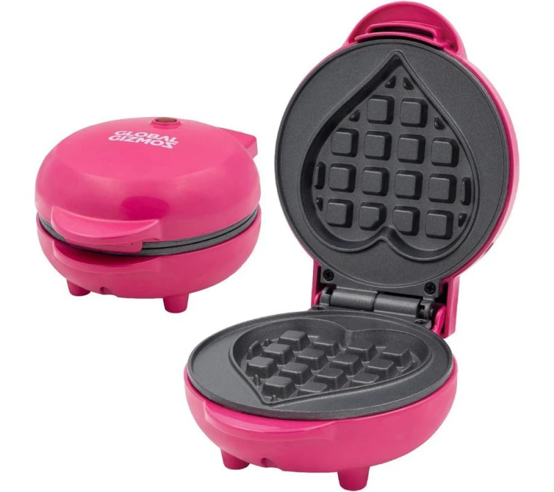 Image of GLOBAL GIZMOS 37619 Mini Heart Waffle Maker - Pink 5025301376192