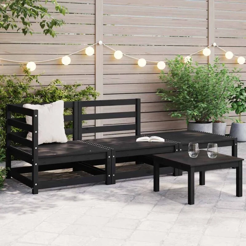 Image of VIDAXL 3 Piece Garden Lounge Set Black Solid Wood Pine Vidaxl 8720286355220