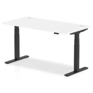 Image of Air 1600 x 800mm Height Adjustable Desk White Top Cable Ports Black Leg