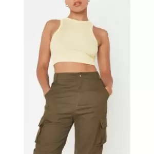 Image of Missguided Racer Neck Rib Crop Top - Green