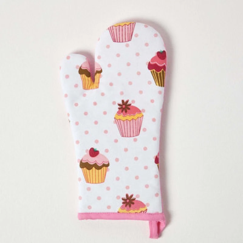 Image of Homescapes Cotton Cupcakes Pink Blue Oven Glove
